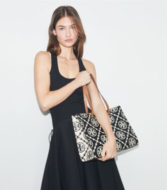 Borsa tote con monogramma T in rilievo a contrasto