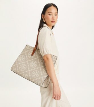 Borsa tote con monogramma T in rilievo a contrasto