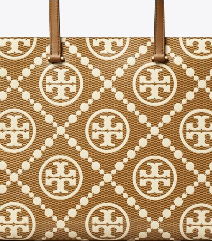 Borsa tote con monogramma T in rilievo a contrasto