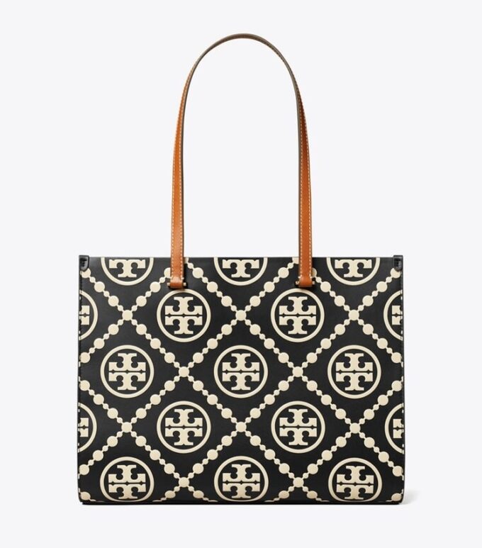 Borsa tote con monogramma T in rilievo a contrasto