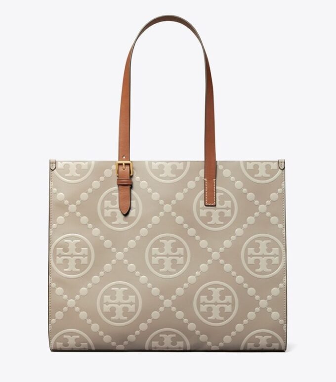 Borsa tote con monogramma T in rilievo a contrasto Borsa tote con monogramma T in rilievo a contrasto