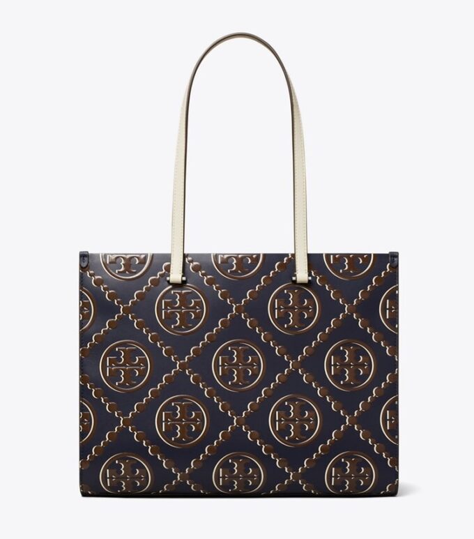 Borsa tote con monogramma T in rilievo a contrasto Borsa tote con monogramma T in rilievo a contrasto