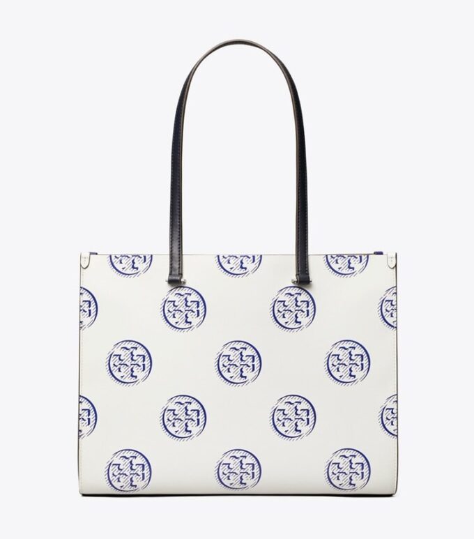 Borsa tote con monogramma T in rilievo a contrasto