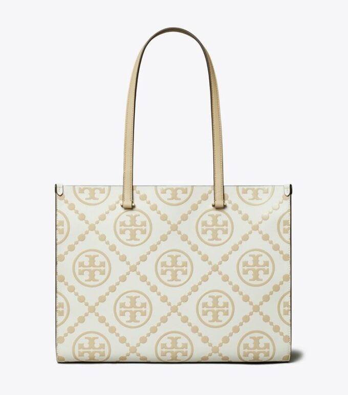 Borsa tote con monogramma T in rilievo a contrasto Borsa tote con monogramma T in rilievo a contrasto