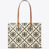 Borsa tote con monogramma T in rilievo a contrasto