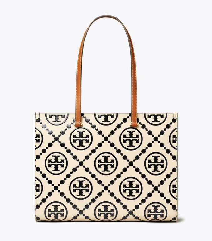 Borsa tote con monogramma T in rilievo a contrasto