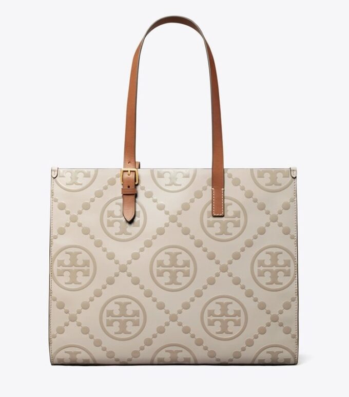 Borsa tote con monogramma T in rilievo a contrasto Borsa tote con monogramma T in rilievo a contrasto