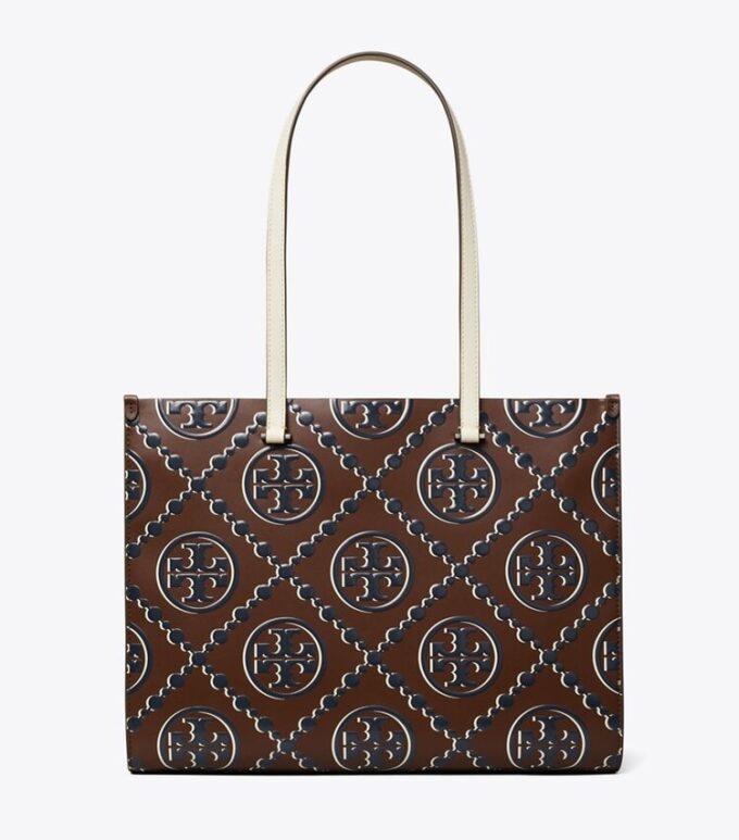Borsa tote con monogramma T in rilievo a contrasto Borsa tote con monogramma T in rilievo a contrasto