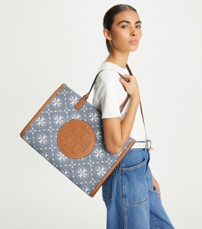 Borsa tote in denim con monogramma T Monogram Ella Borsa tote in denim con monogramma T Monogram Ella