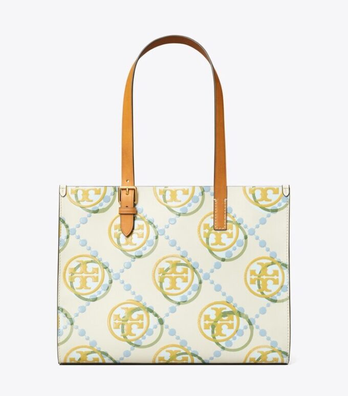 Borsa tote piccola con T Monogram in rilievo a contrasto