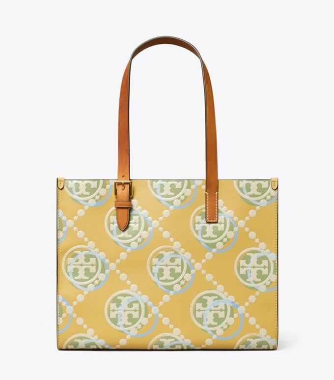 Borsa tote piccola con T Monogram in rilievo a contrasto