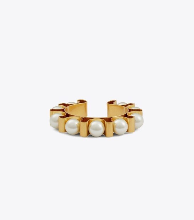 Bracciale rigido con perle scanalate Bracciale rigido con perle scanalate