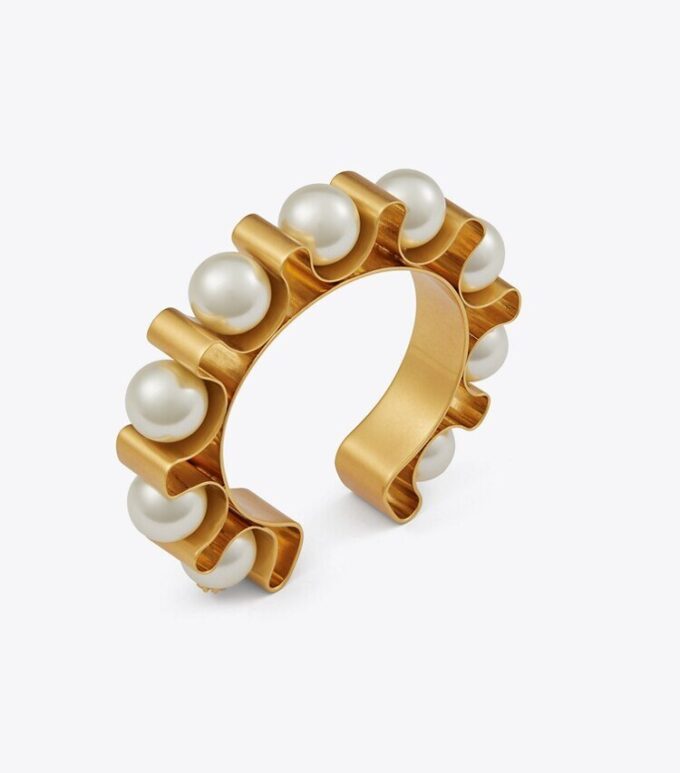 Bracciale rigido con perle scanalate Bracciale rigido con perle scanalate