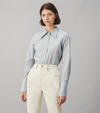 Camicia a righe in popeline di cotone