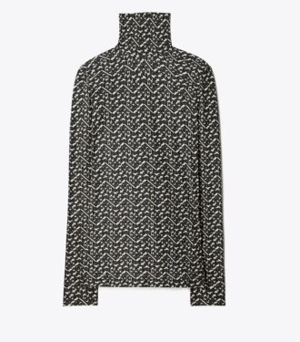 Camicia con collo alto in jersey stampato