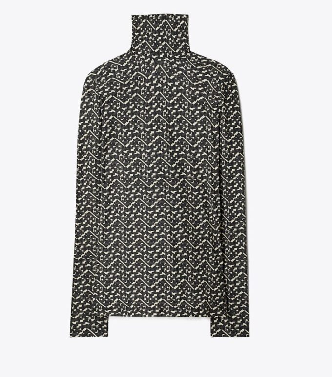 Camicia con collo alto in jersey stampato Camicia con collo alto in jersey stampato