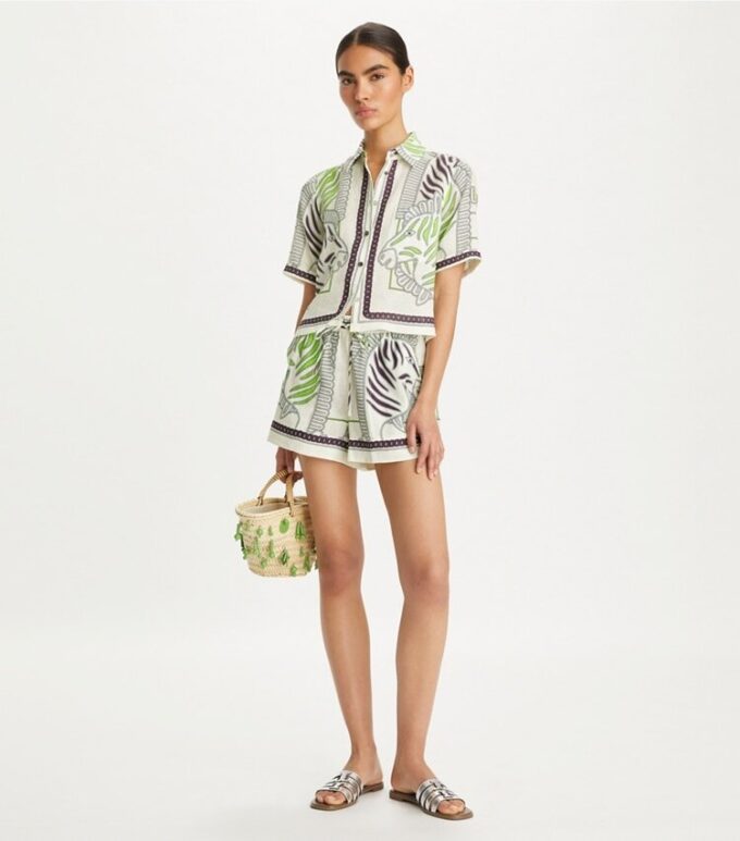 Camicia da campo in lino stampato