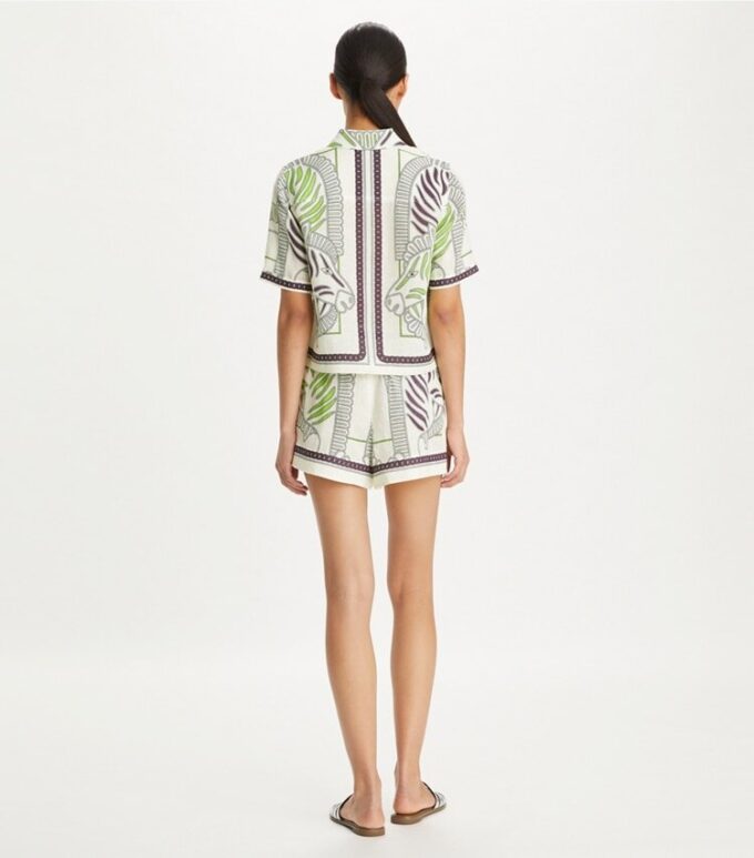 Camicia da campo in lino stampato