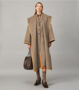 Cappotto avvolgente con cappuccio in lana double-face