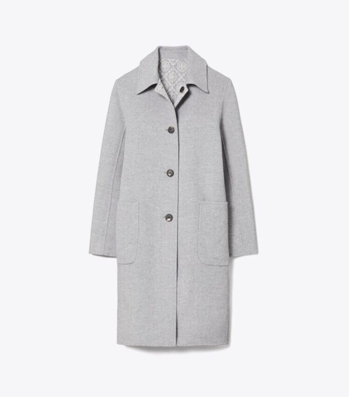 Cappotto reversibile in lana jacquard con T Monogram