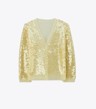 Cardigan con paillettes sul davanti