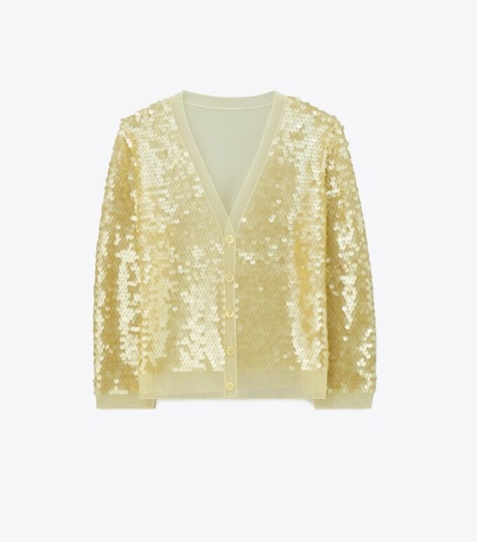 Cardigan con paillettes sul davanti