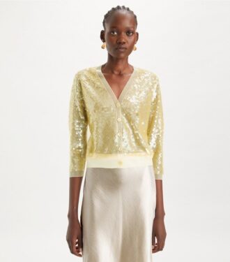 Cardigan con paillettes sul davanti