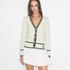Cardigan corto in lana a coste