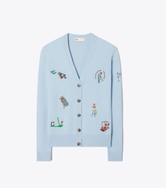 Cardigan da golf ricamato in cashmere