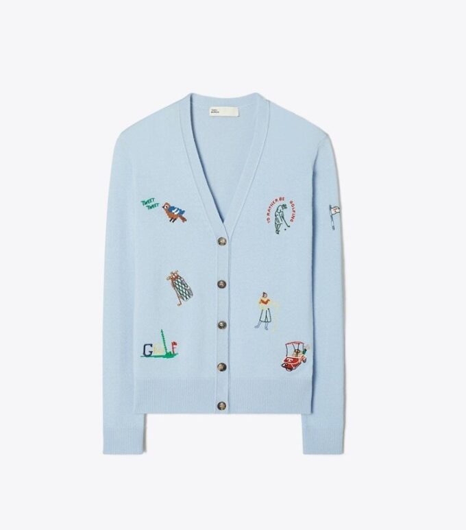 Cardigan da golf ricamato in cashmere Cardigan da golf ricamato in cashmere