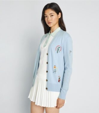 Cardigan da golf ricamato in cashmere
