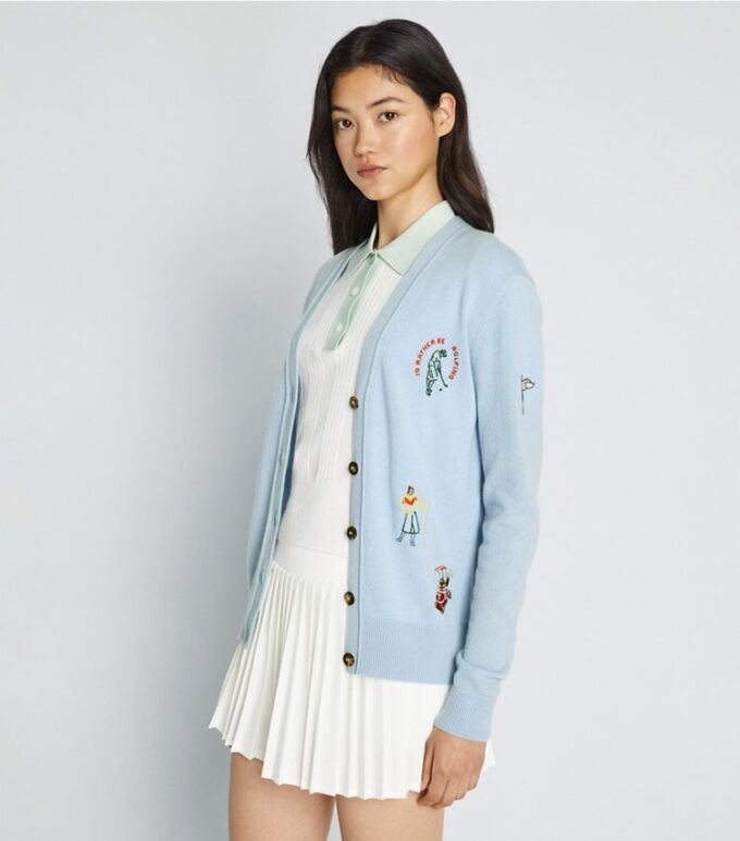 Cardigan da golf ricamato in cashmere Cardigan da golf ricamato in cashmere