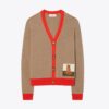 Cardigan in cashmere con toppa tigre