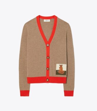 Cardigan in cashmere con toppa tigre