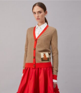 Cardigan in cashmere con toppa tigre