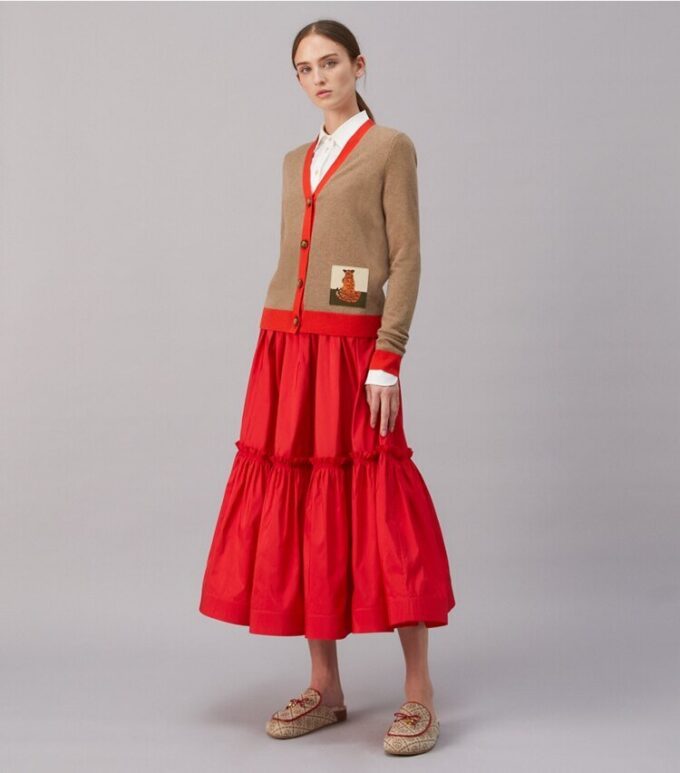 Cardigan in cashmere con toppa tigre