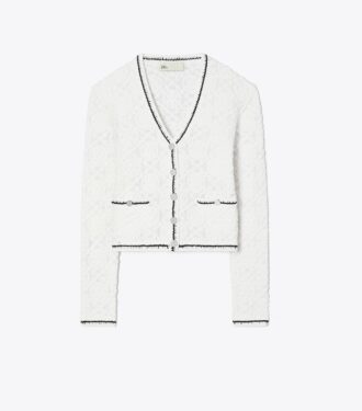 Cardigan in cotone con logo in pizzo
