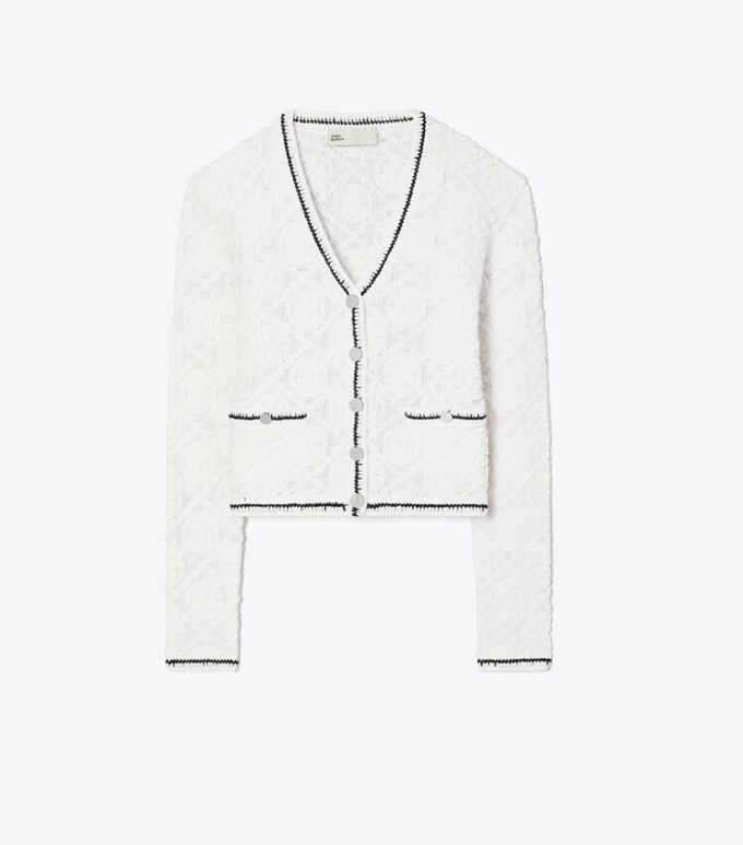 Cardigan in cotone con logo in pizzo
