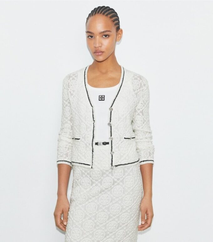 Cardigan in cotone con logo in pizzo
