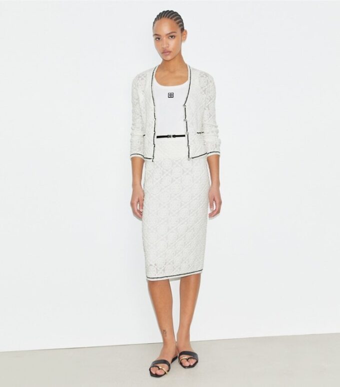 Cardigan in cotone con logo in pizzo
