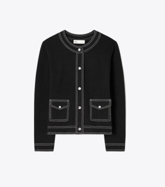 Cardigan in lana con cuciture a vista
