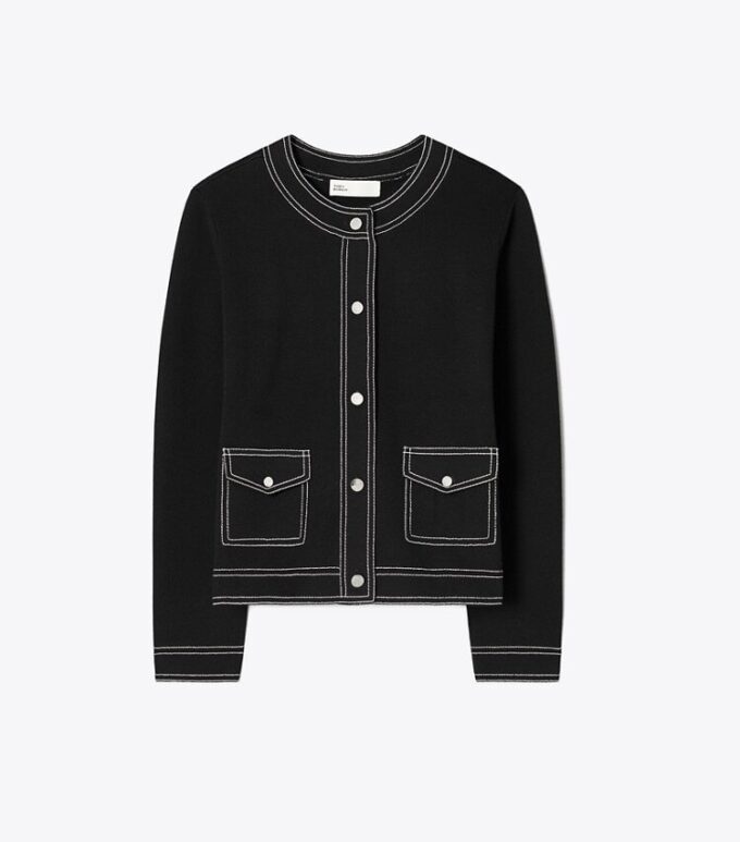 Cardigan in lana con cuciture a vista