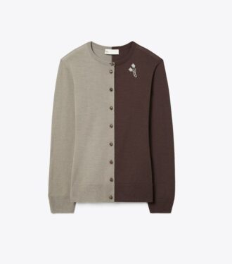 Cardigan in lana con spilla