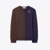 Cardigan in lana con spilla color block