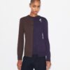 Cardigan in lana con spilla color block