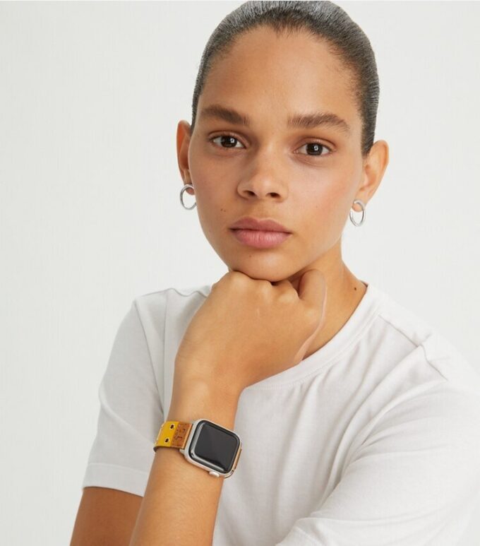 Cinturino con doppia rivettatura per Apple Watch®, pelle gialla Cinturino con doppia rivettatura per Apple Watch®, pelle gialla