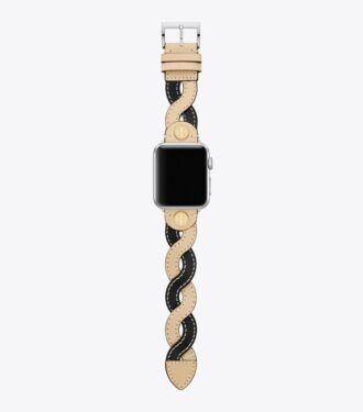 Cinturino intrecciato per Apple Watch®, pelle color crema/nera, 38 mm – 40 mm