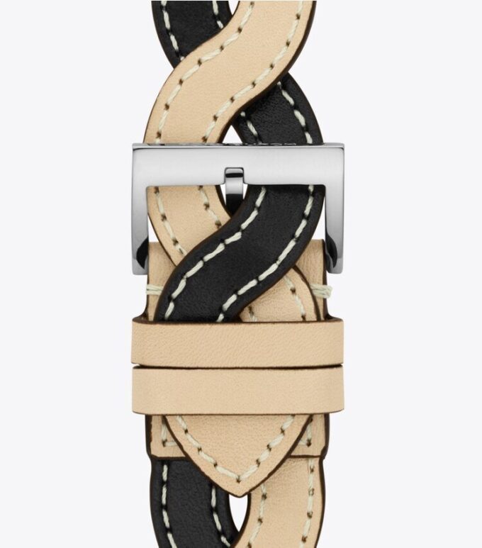 Cinturino intrecciato per Apple Watch®, pelle color crema/nera, 38 mm – 40 mm Cinturino intrecciato per Apple Watch®, pelle color crema/nera, 38 mm – 40 mm
