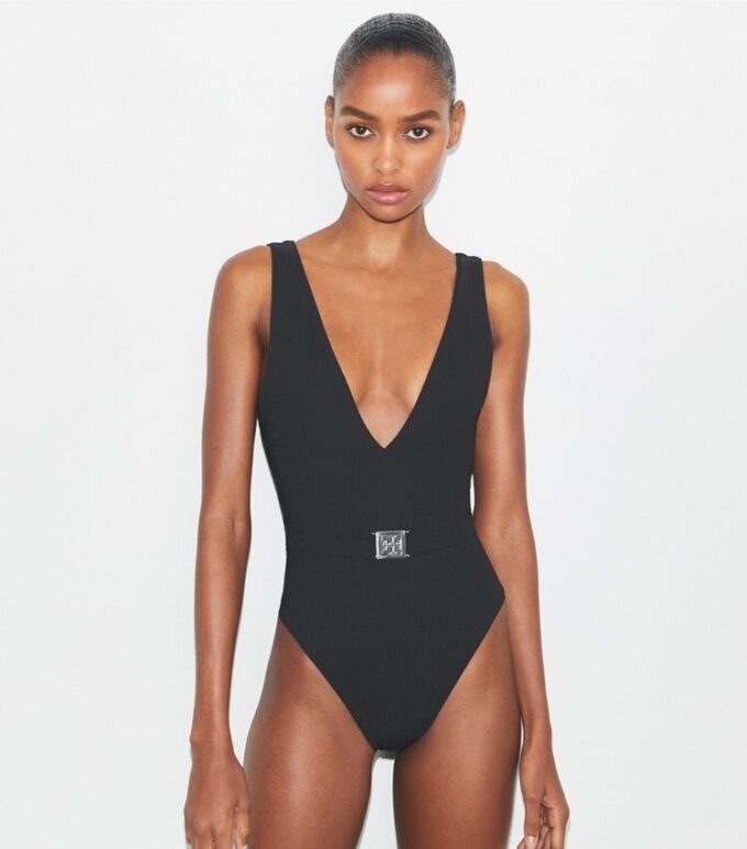 Costume da bagno con cintura e logo Costume da bagno con cintura e logo