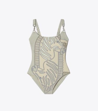 Costume da bagno con spalline e stampa